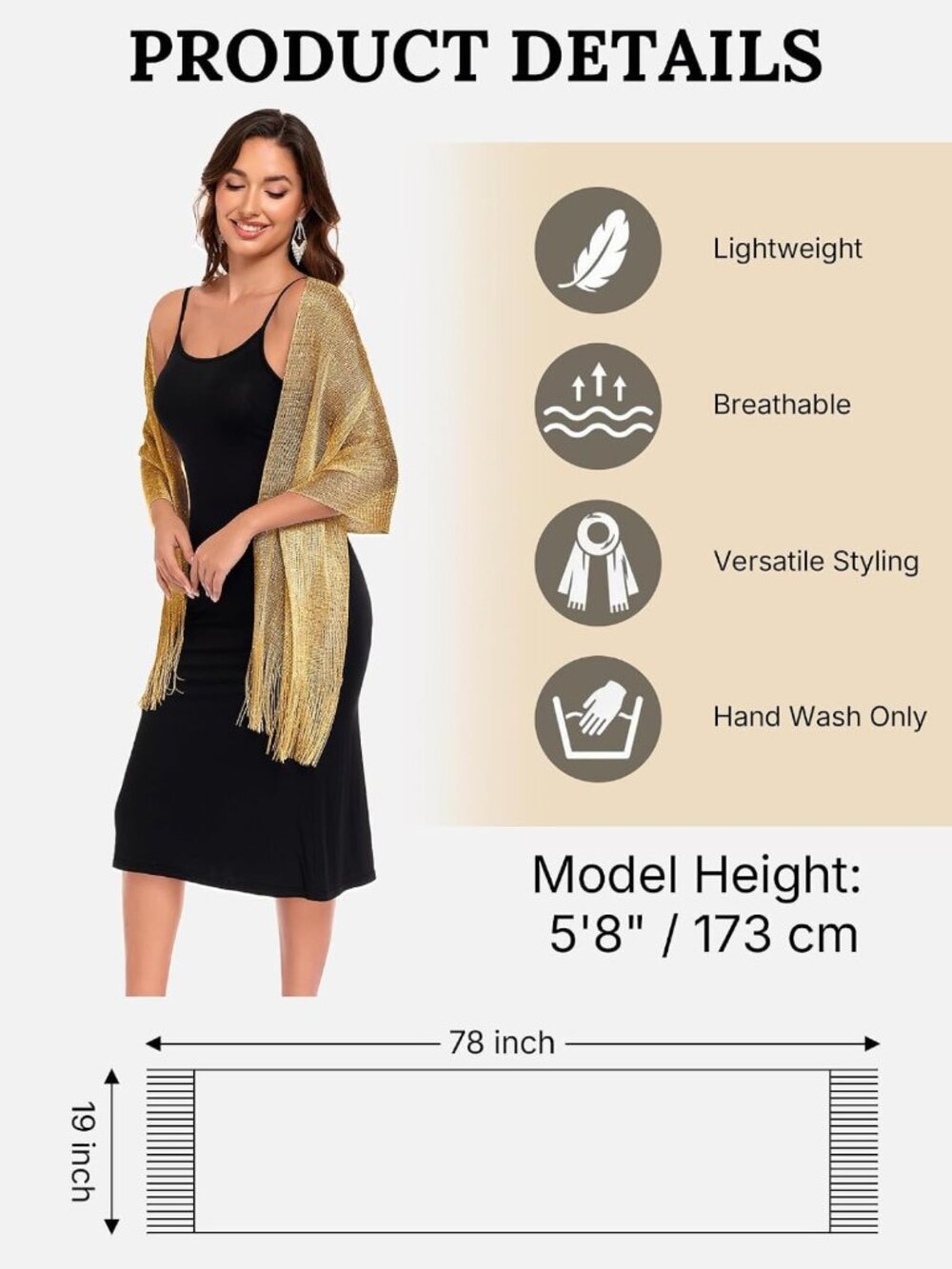 Sparkly Metallic Evening Shawl Wrap for Dresses - Women's Elegant Accessory - Picture 6 of 6
